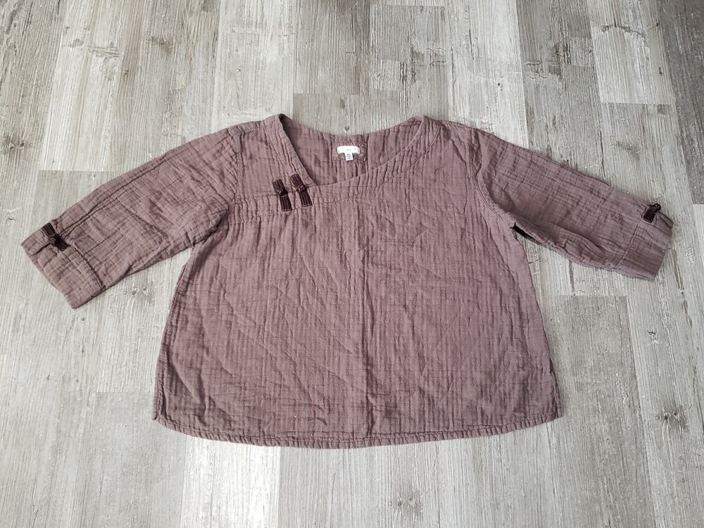 Kleen 100% Cotton Brown Tunic 3/4 Sleeve Shirt Top Women's Size Extra Large